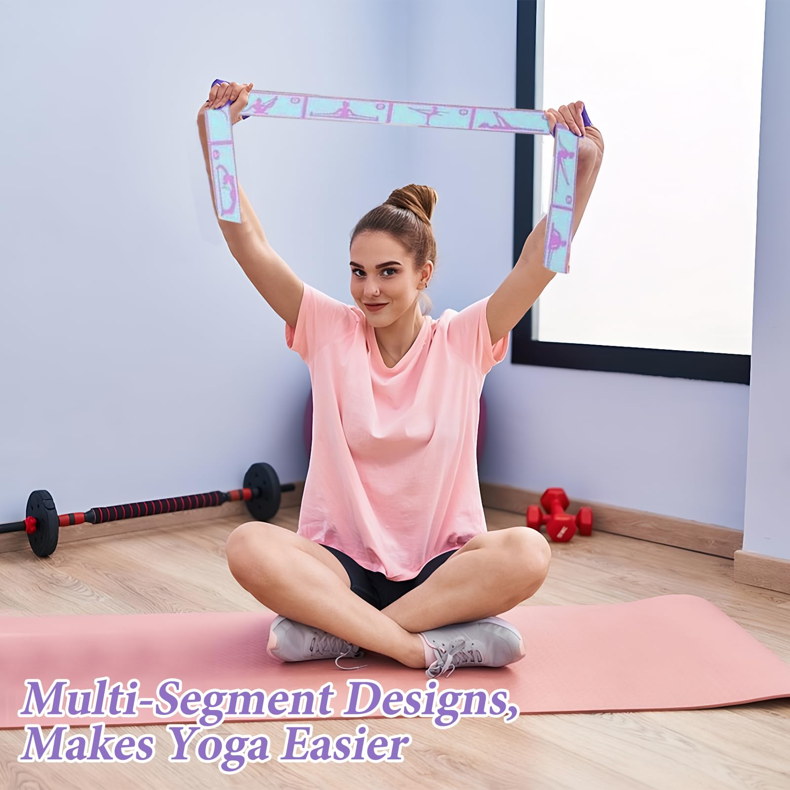 2 sztuki taśmy do jogi, elastyczne tańce, elastyczne gimnastyki artystycznej, odpowiednie do pilatesu, tańca i gimnastyki (8 fioletowych pętli 90 cm + 9 pętli niebieskich 110 cm)