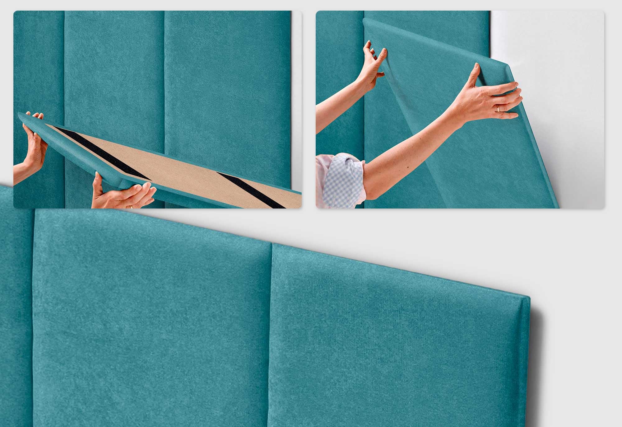 DHOME Testiera Imbottita in Tessuto Aqualine Premium Antimacchia Design Modulare Verticale Autoadesiva Testata Letto Camera da Letto Imbottita (Turchese, 160cm, Altezza 80 cm, x4)