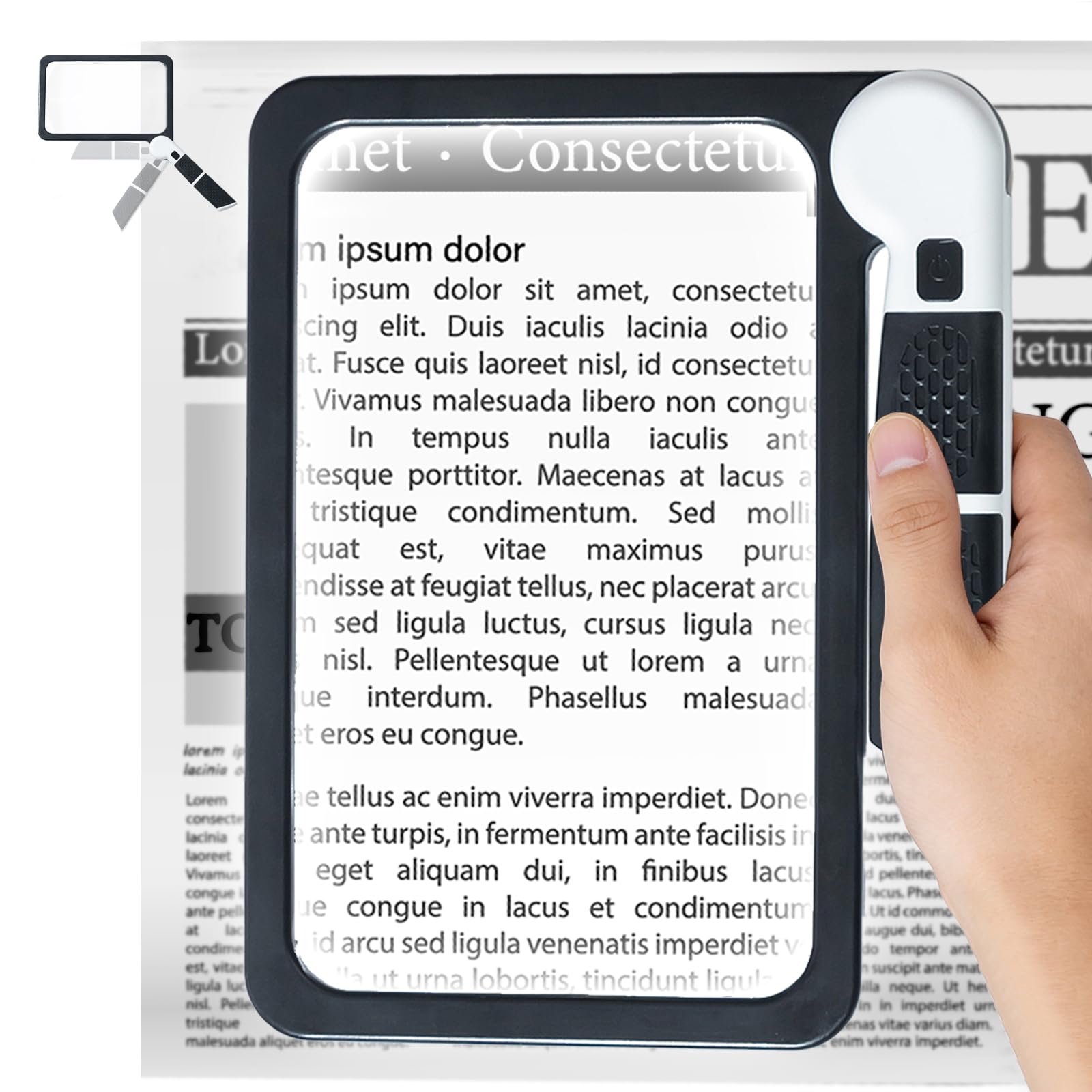 Magnifying Glass for Reading, 5X Handheld Reading Magnifying Glass with Light, 48 LEDs & 3 Color Modes Large Magnifier for Seniors Low Vision Books Small Print