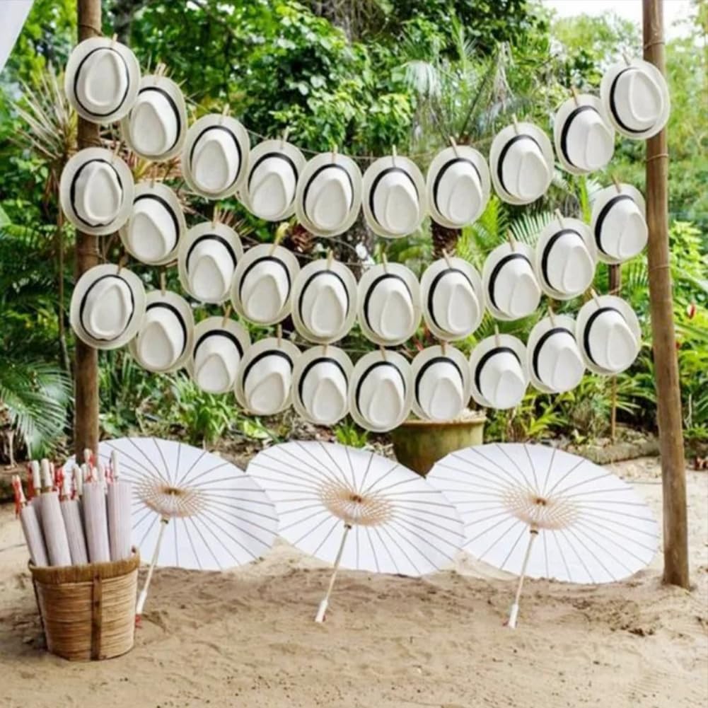 Sombreros Panamá de ala Corta, Sombreros Fedora Unisex para la Playa, Ideales para Fiestas, Disfraces y Bodas.