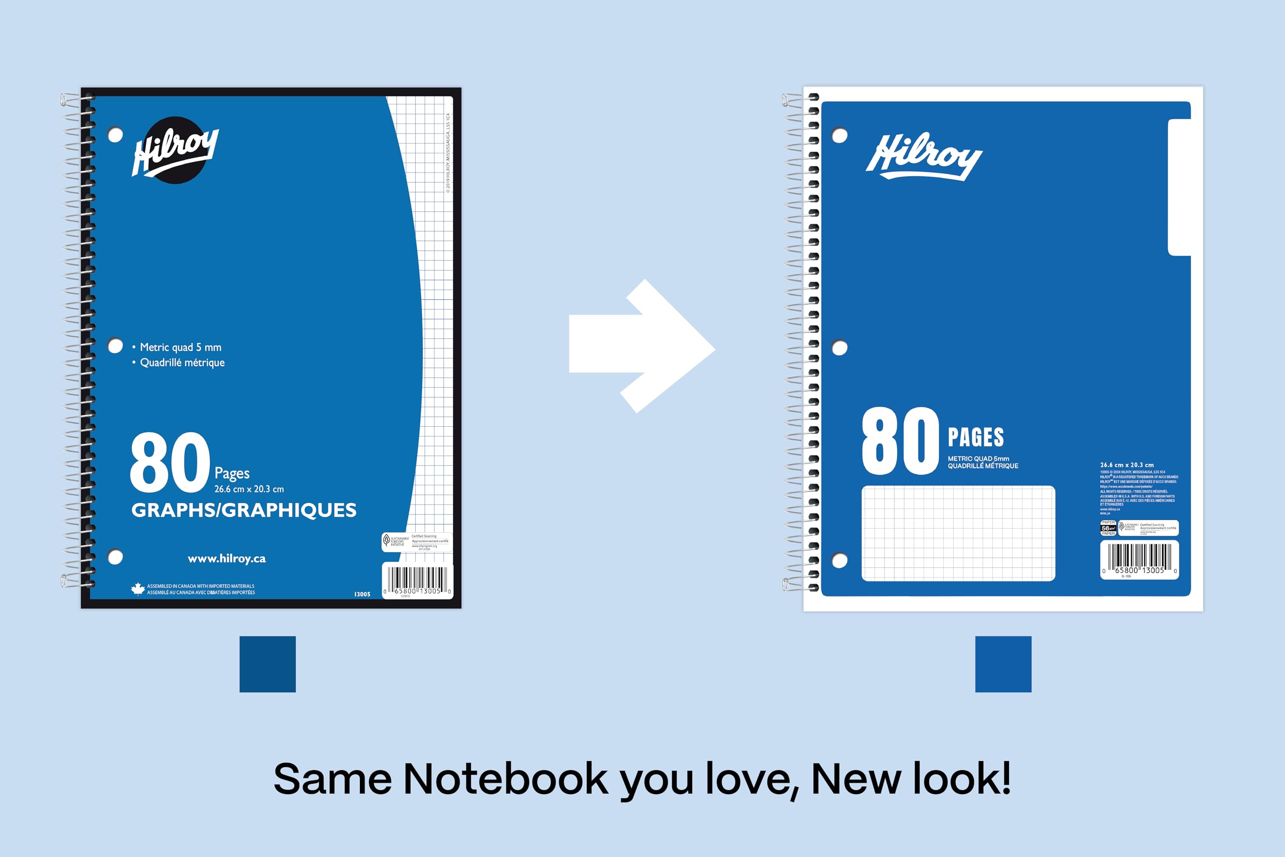 Hilroy 1-Subject Coil Notebook, Quad Ruled, 3-Hole Punched