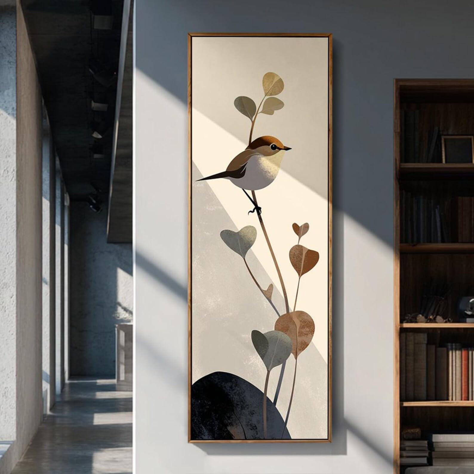 XINBAO Obraz z ptakami na płótnie, wysoka i cienka pionowa grafika, minimalistyczny obraz ptaków, wydruki ptaków, duży pionowy obraz zwierząt (60 x 180 cm/bez ramy)