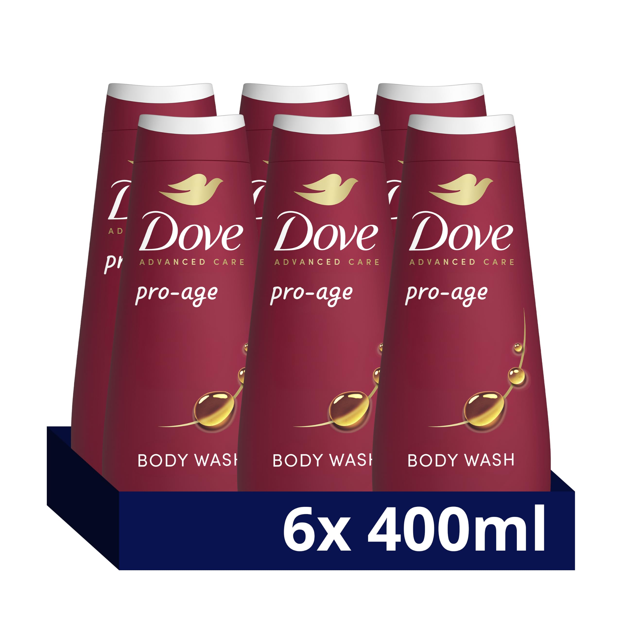 Dove Advanced Care Pro-Age Body Wash Body Cleanser shower gel with skin-natural nutrients for instantly lotion-soft skin 6x 400 ml