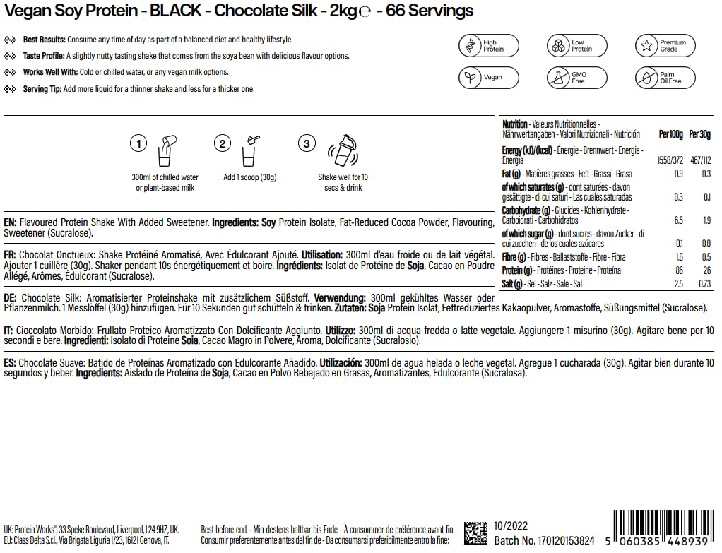 The Protein Works – Protéine de Soja 90 – Protéine Pour Végétaliens et Végétariens – Shaker et Cuillère Doseuse Gratuits - Chocolat Onctueux - 2kg | Isolat Protéine Soja Premium, Faible Gras, Sans Sucre Ajouté, 27 g Protéines, Nutrition 100% Végétale, 66