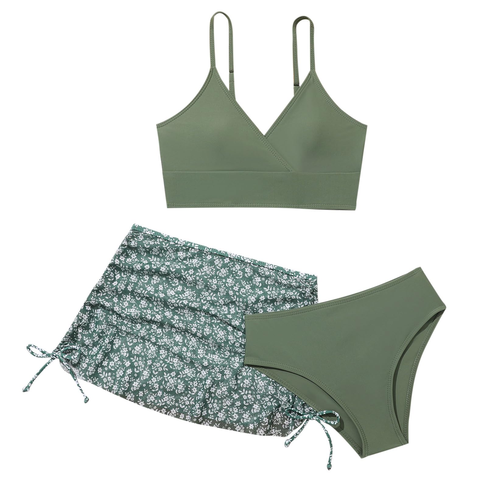 Cokbyavla Women's 65Green Bathing Suits For Teen Girls,Girls Swimsuit 12-13 Years 2 Piece Teen Bathing Suit Cover Up Bikini For Teens Girls Beach Clothes Set Girl's Swimsuit Girls Hawaii(,13-14 Years)
