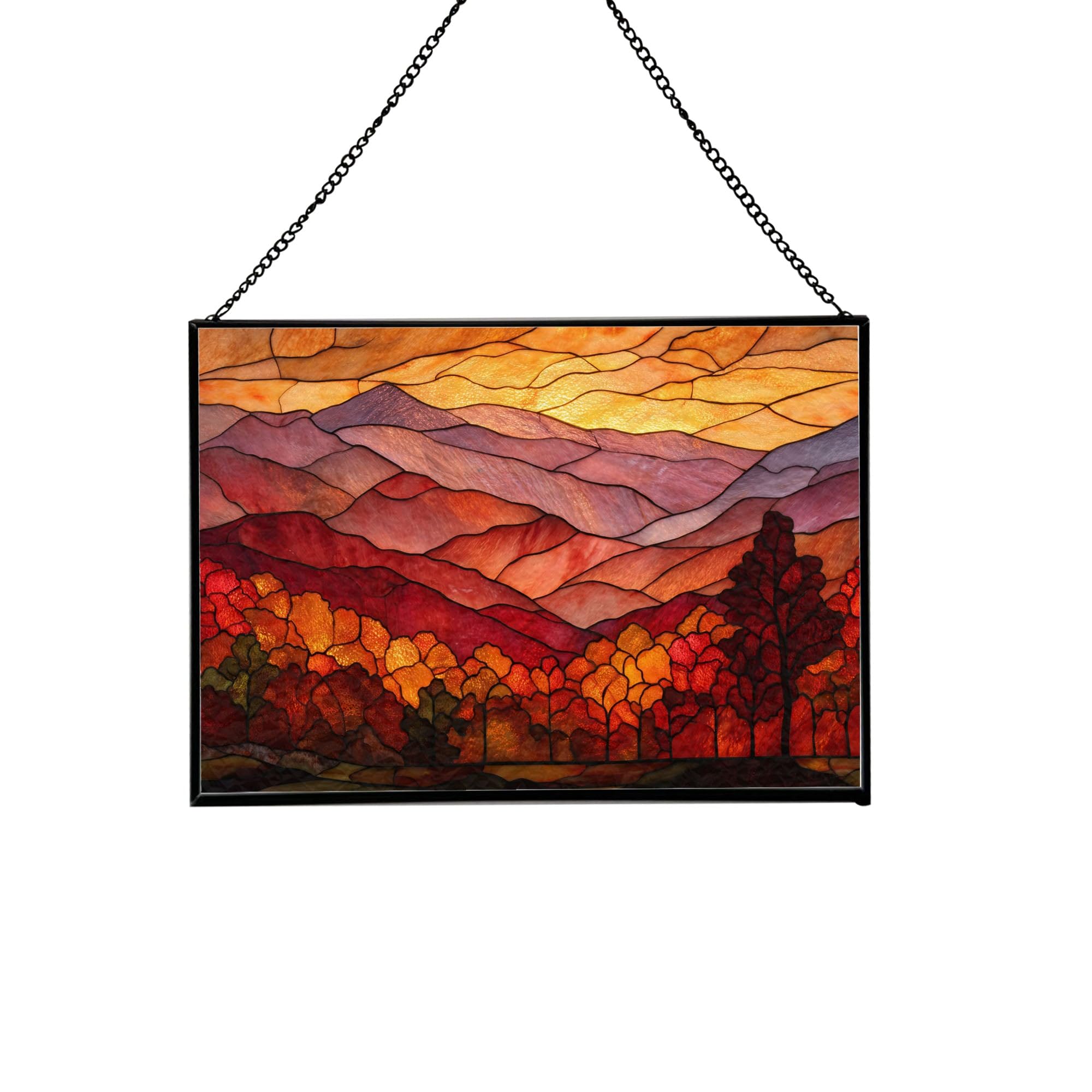 Great Smoky Mountains-Tennessee City Stained Glass Suncatcher – Rectangular Hanging Window Panel with Urban Street Scene – Custom Glass Art Gift for Travelers, Architecture, Skyline Lovers ASEpPi