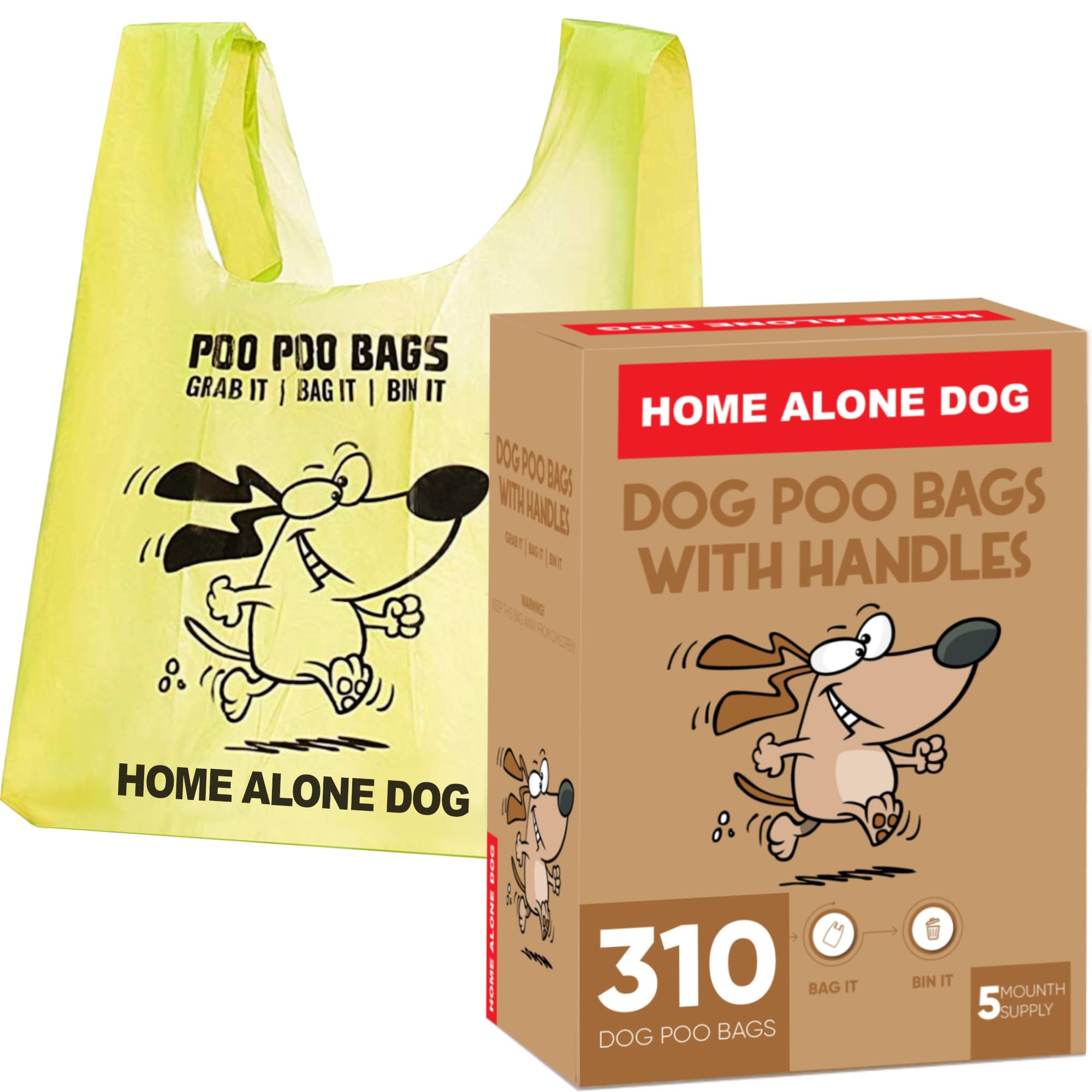 Dog Poo Bags - 310 Extra Strong Leak-Proof Dog Poo Bags with Tie Handles, Large Unscented, Not on Rolls, 36 x 18 cm