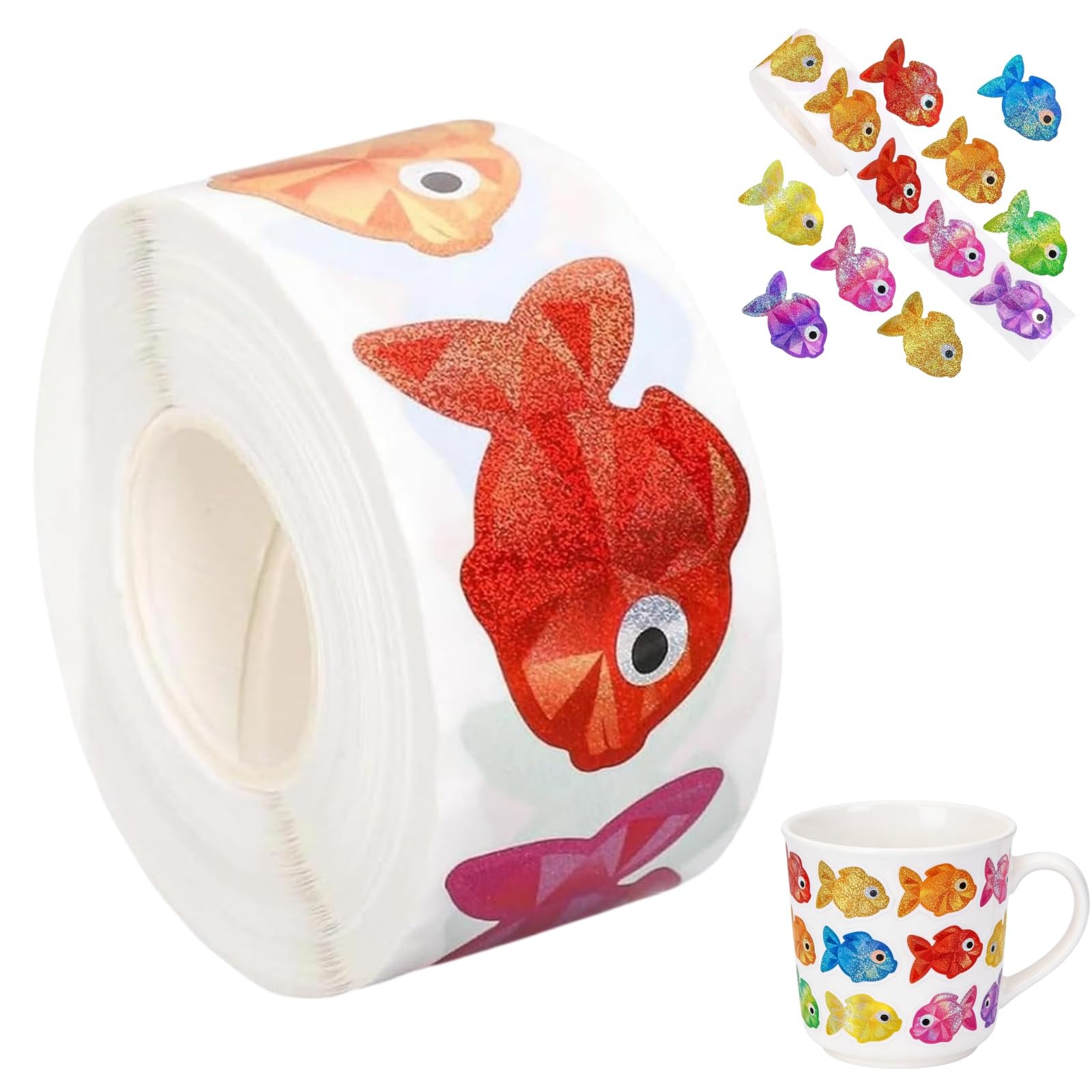 Fish Stickers Roll,500 Sheets Cute Animal Stickers,Fish Adhesive Decals,Waterproof Reward Sticker for Boys Girls,Ocean Animal Sticker for Party Bags Journaling Scrapbooking & DIY Crafts