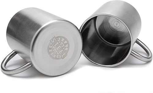 Miniatura 7 de Tazas de café de acero inoxidable – Tazas de acero inoxidable de doble pared de 15 onzas con asa, tazas de café de metal para té, tazas aisladas