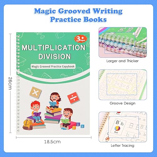 Miniatura 2 de Paquete de 6 prácticas de escritura con ranuras mágicas para niños, libros de trabajo reutilizables de escritura a mano ranurados, para aprender a