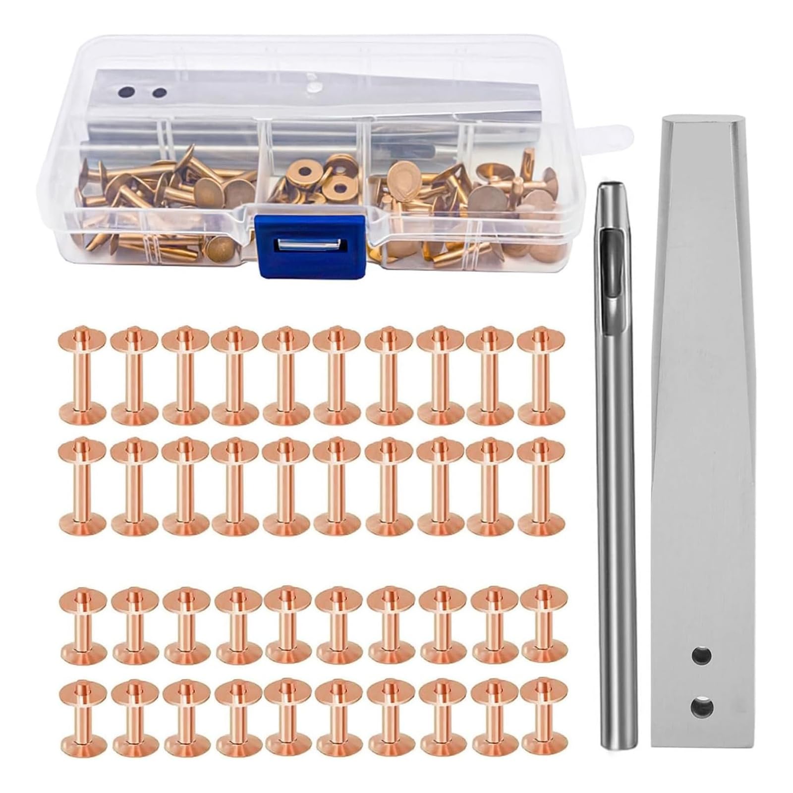 YWLUUOO Rivets Set 42Pcs Heavy Duty Metal Studs Rivets with Puncher and Setter Tool for Belts Wallets and Bags Making Bronze Secure Hit