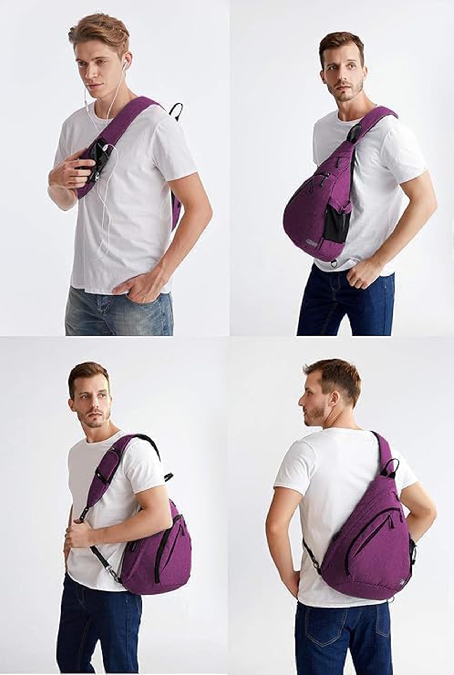 TurnWay Sac à bandoulière étanche avec port de charge USB pour voyage, randonnée, cyclisme