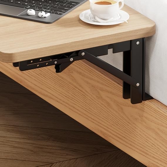 Menaka Floating Bedside Shelf Table Oak 30x25cm, Small Folding Bed Mounted Side Table Tray Clip On Nightstand for Bunk & Top Bunk Wood Tabletop with Metal Frame (oak#1)