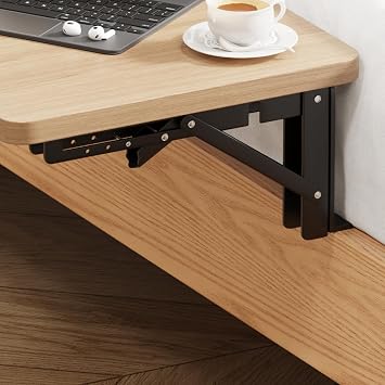 Menaka Floating Bedside Shelf Table Oak 30x25cm, Small Folding Bed Mounted Side Table Tray Clip On Nightstand for Bunk & Top Bunk Wood Tabletop with Metal Frame (oak#1)