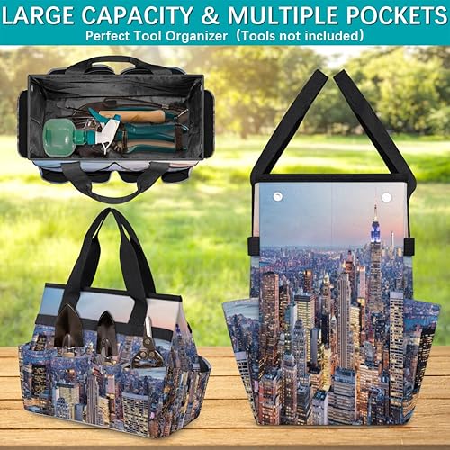 Miniatura 4 de Modern City Pattern Garden Tool Tote Bag for Women Men Gardening Tool Storage Bags with 10 Pockets Standable Garden Home Tool Kits Organizer for
