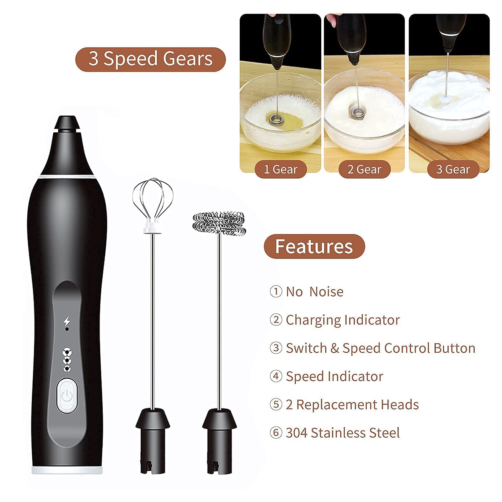 COMFEELING Milk Frother Foam Maker Handheld Whisk Mixer Foamer Tools for Latte Cappuccino Hot Chocolate Frappe Matcha Mini Blender with Espresso Coffee Stirrer