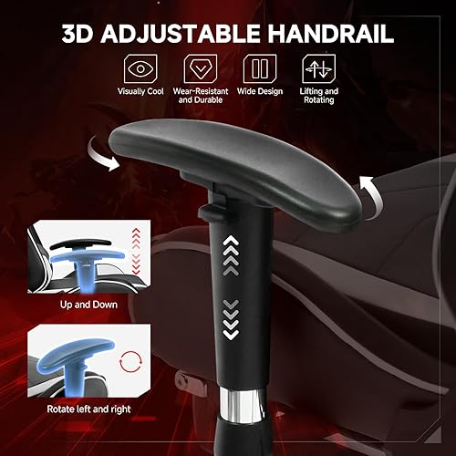 Miniatura 7 de GTPLAYER Silla de juegos con altavoces Bluetooth y reposapiés, silla ergonómica para jugadores con respaldo reclinable, reposabrazos 3D, altura de