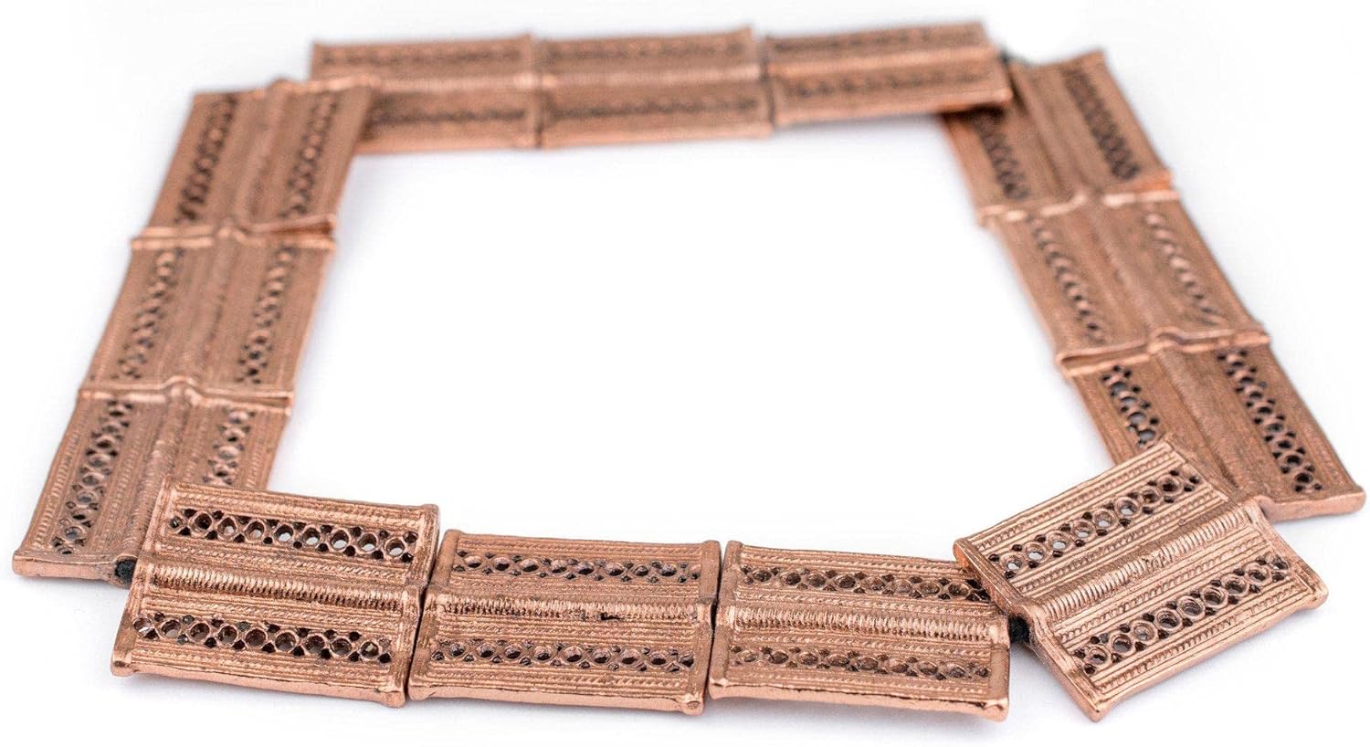The Bead Chest Copper Baule Beads, African Tribal Brass-Plated Flat Tabular Ethnic Ivory Coast Jewelry Making Supplies for Necklaces and Bracelets