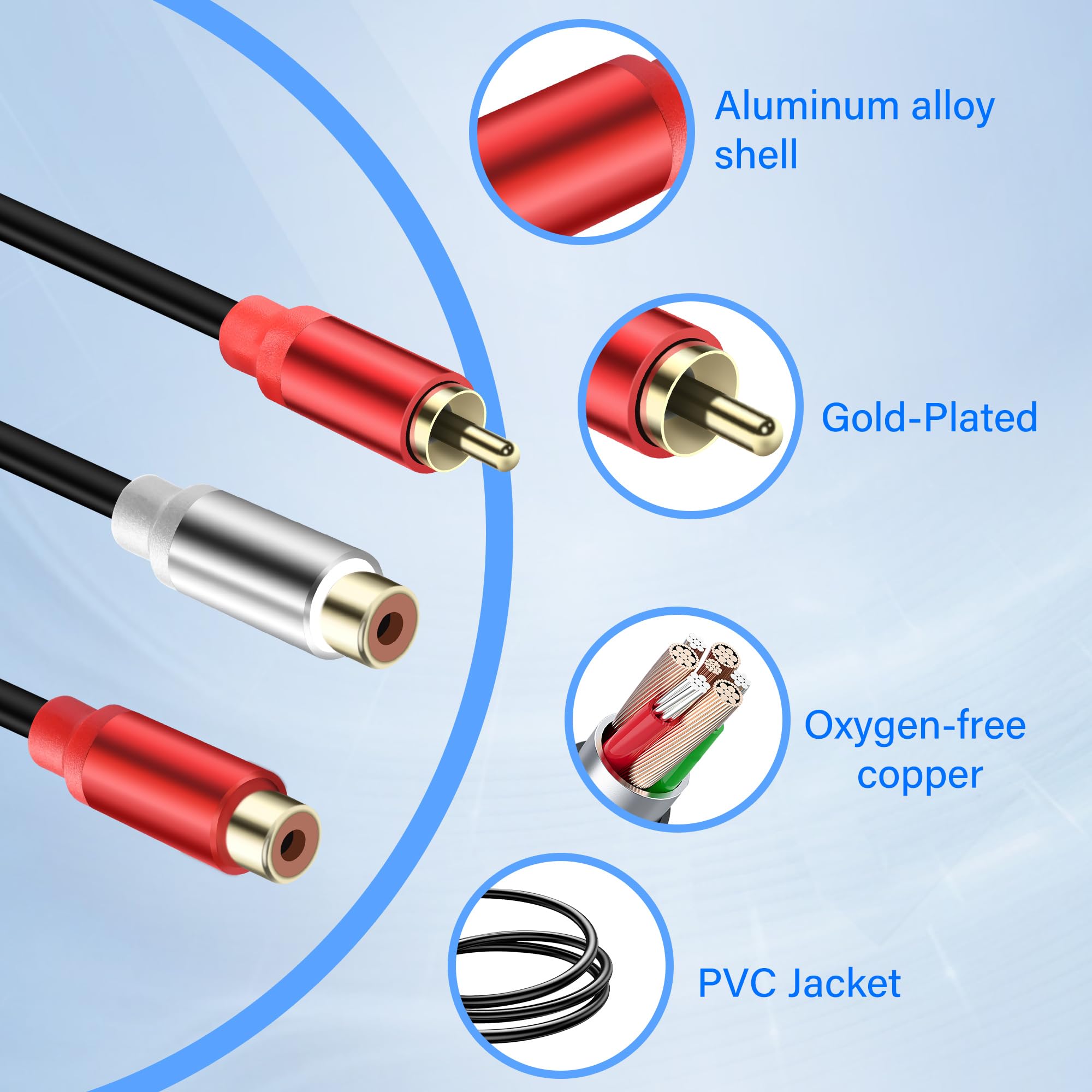 JSADZKJ RCA to 2 RCA Y Splitter Audio Cable 1 RCA Male to 2 RCA Female Stereo Audio Adapter RCA Male to Female Subwoofer Cable for HiFi system Stereo Receiver Speaker Amplifier 0.98FT (2PCS) - Image 2