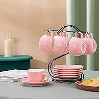 Vista 7 de Tazas Expresso de porcelana (4.5 onzas) con platillos y soporte de metal, juego de tazas Candiicap Demitasse para café, capuchino, latte, expresso