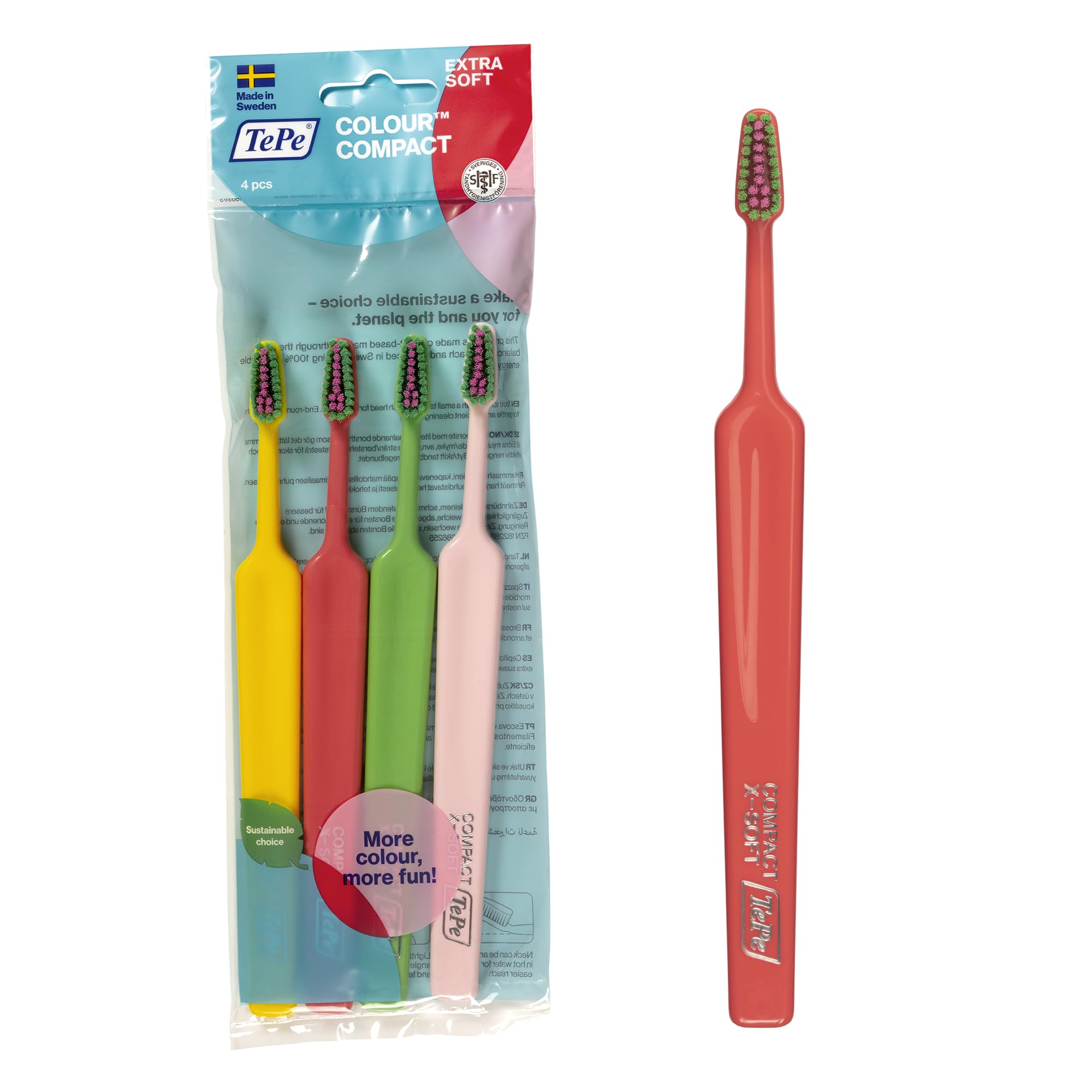 Tepe Colour Compact Extra Soft Toothbrushes 4 Pc