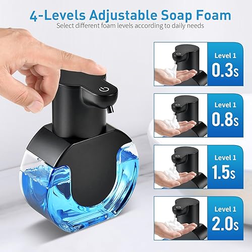 Miniatura 2 de Dispensador de jabón de espuma de 15 oz14.2 fl oz, desinfectante de manos espumoso, soporte de pared sin contacto con 4 niveles, ajustable, libre al