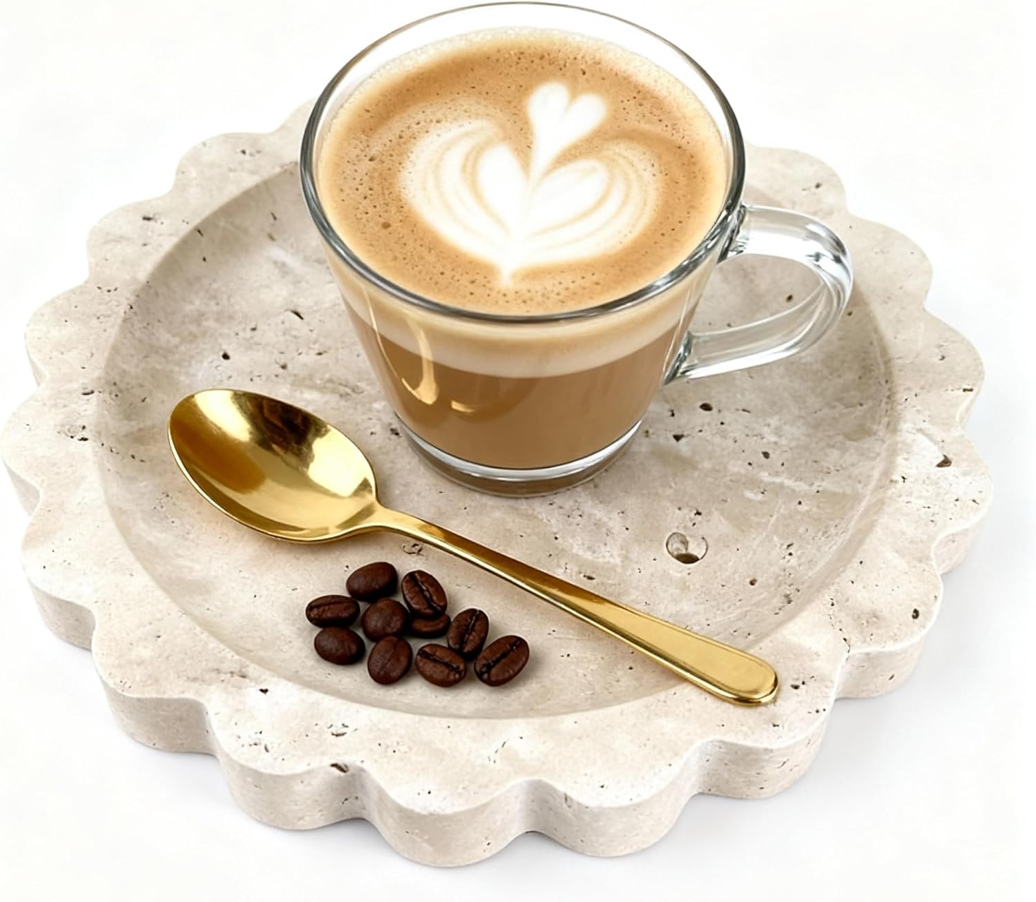 Natural Travertine Scalloped Edge Tray, 6.3"*6.3"Marble Ring Dish Jewelry Trinket Tray for Counter Dresser Nightstand, Home Decoration, Jewelry Storage,Women's Present (NS023)