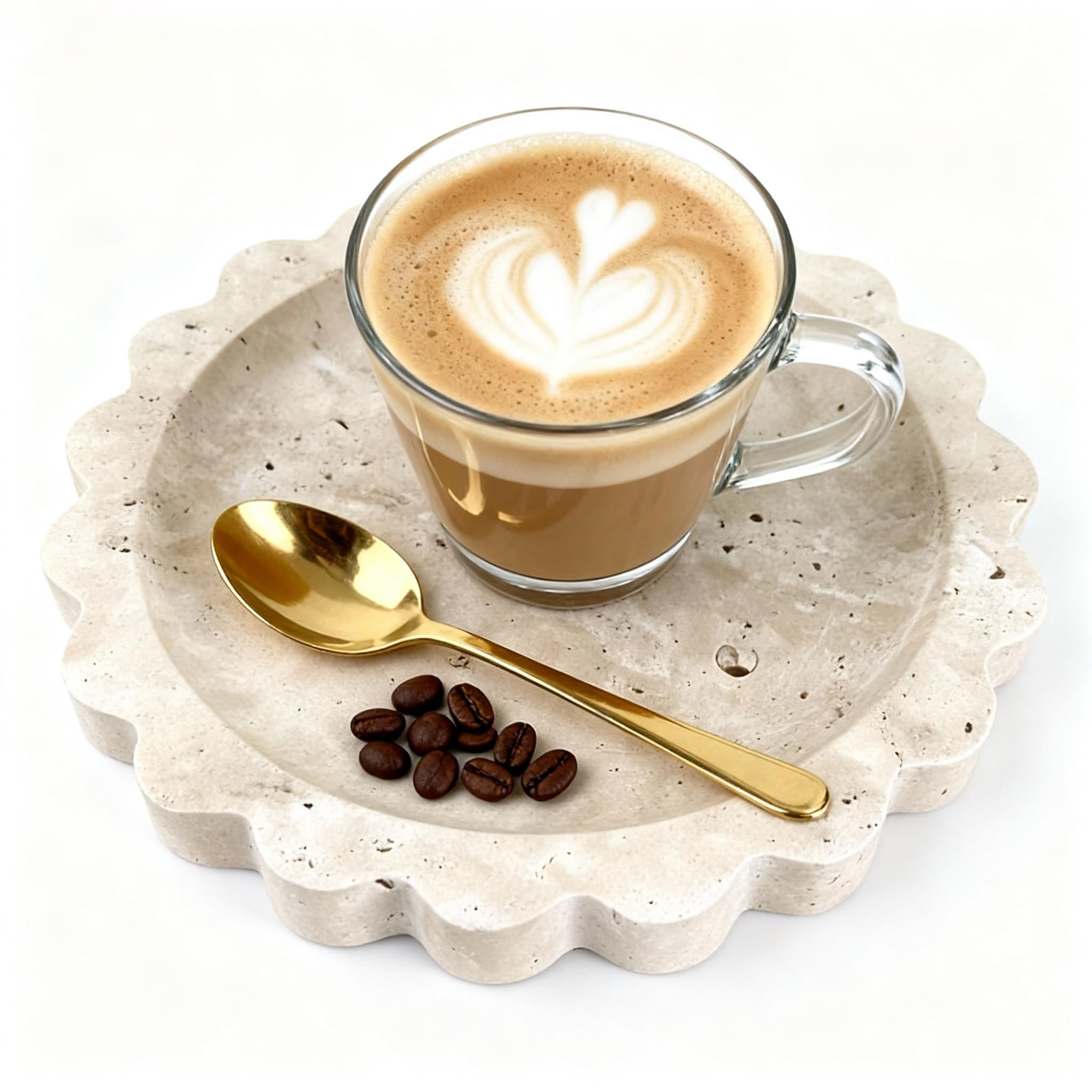 Natural Travertine Scalloped Edge Tray, 6.3"*6.3"Marble Ring Dish Jewelry Trinket Tray for Counter Dresser Nightstand, Home Decoration, Jewelry