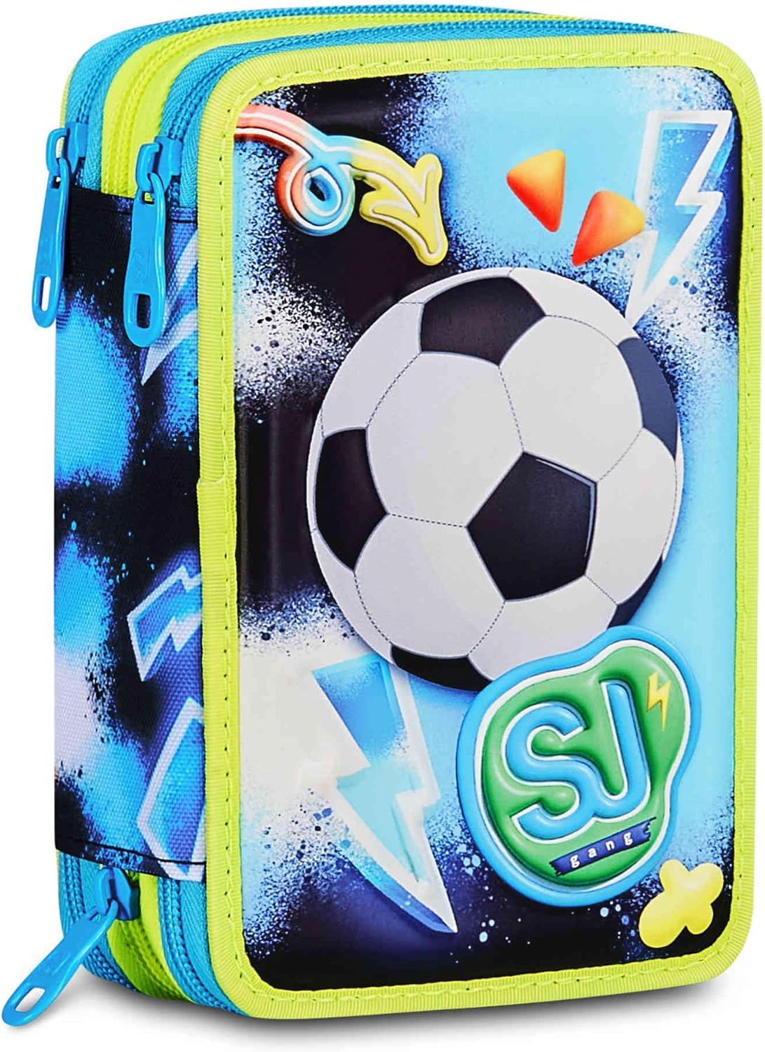 Seven. Schoolpack Zaino Scuola SJ Gang GLOWGAME Calcio Pallone Led Estensibile + Astuccio Completo 3 Zip + Portachiavi Omaggio