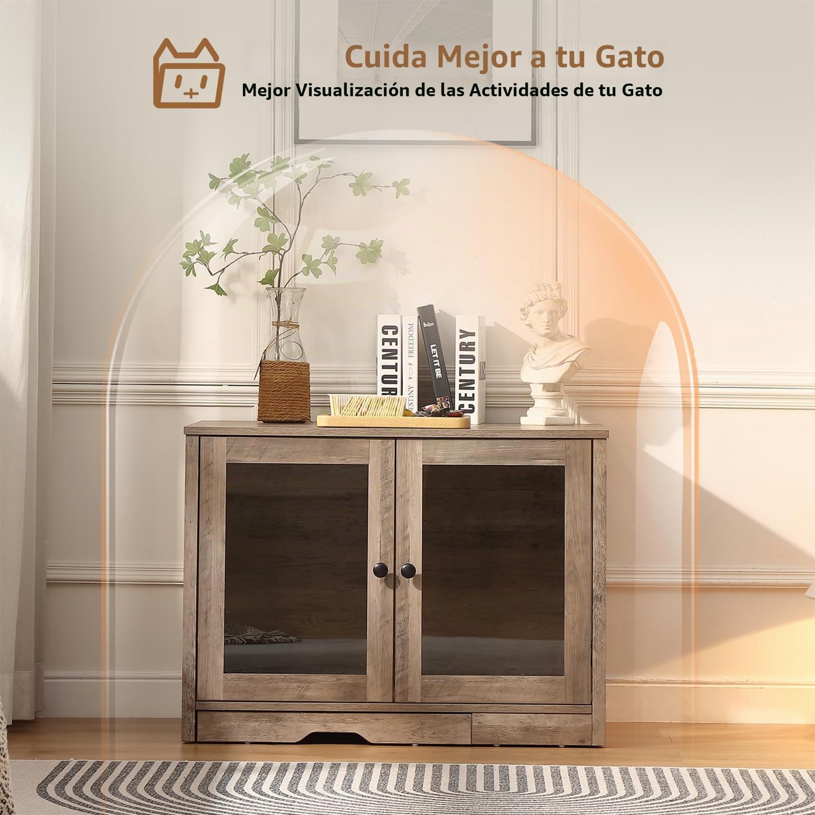 Forest Gravity Mueble Arenero para Gato Pequeño Mueble Arenero para Gato Moderno 82 * 58.5 * 53 cm Casa para con Puerta y Tabique Separador Gris