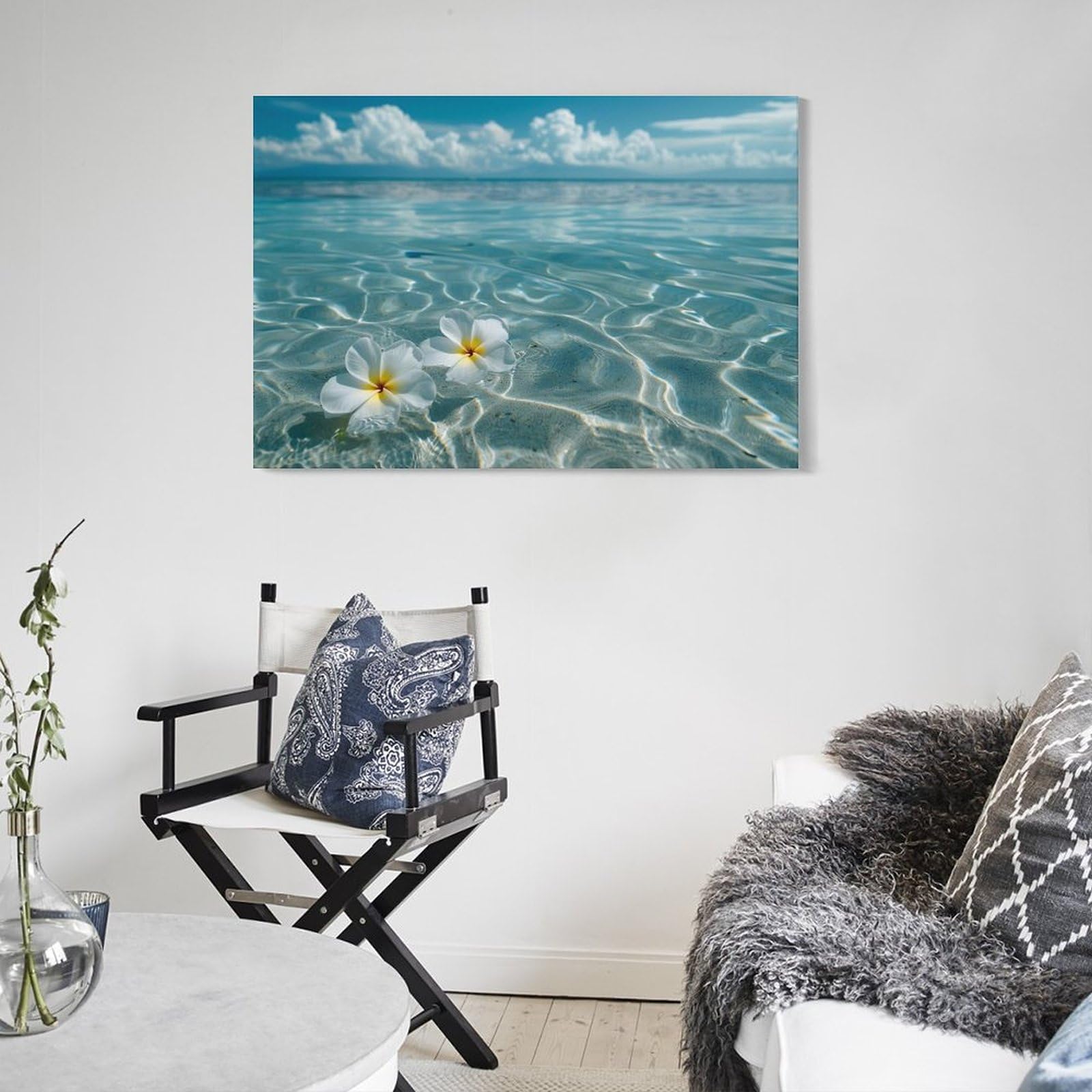 Amazon.co.jp: 絵画 澄んだ水の上に 2 つのプルメリアの花 アート