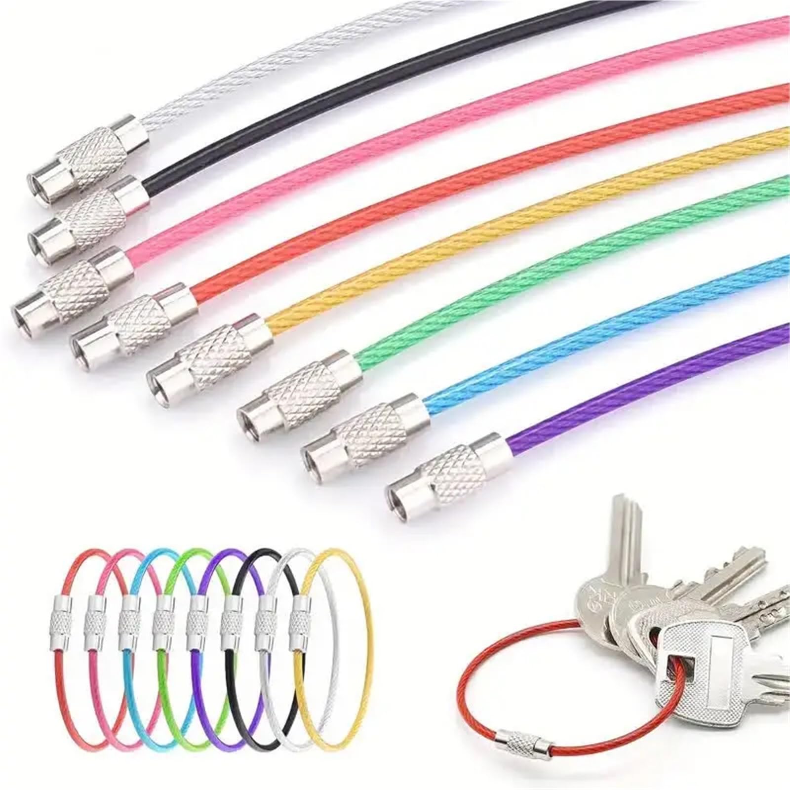 Llavero de acero inoxidable Llaveros de cable de acero inoxidable de 200 piezas, avión de viaje(Black)