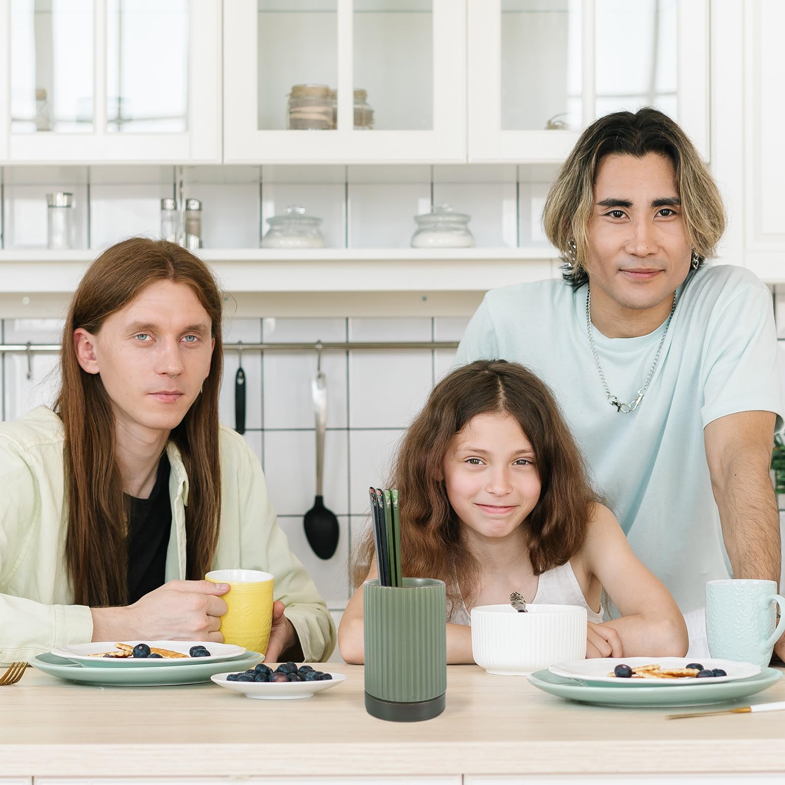 Praktischer Keramik Besteckhalter zur Aufbewahrung von Essstäbchen und Löffeln Multifunktionaler Küchenutensilien Halter in Grün für Haushalt und Küche