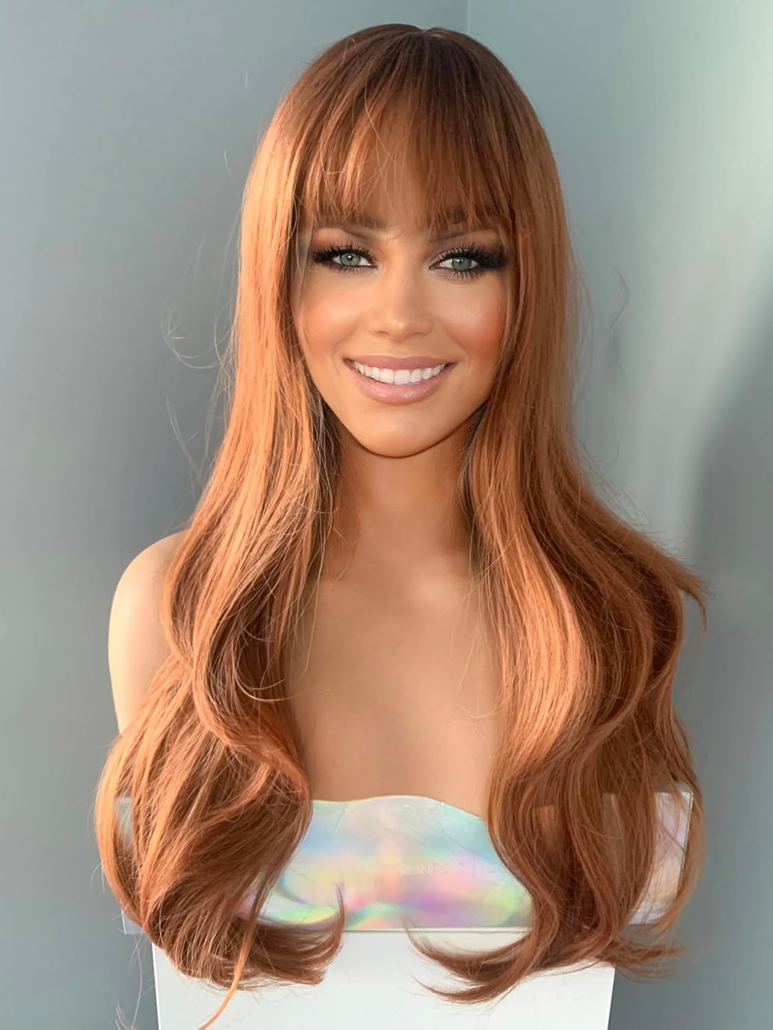 Auburn Long Curled Wig with Bangs, Strawberry Blonde, Natural Looking Red Wig, 26 Inch Auburn Long Curled Wig with Bangs, Strawberry Blonde, Natural Looking Red Wig, 26 Inch