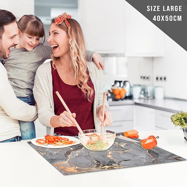 Whats On Your Wall.com Clear Glass Chopping Board | Rectangular, 40L x 30W cm, 0.5 cm Thick | Heat Resistant, Non-Porous, Easy to Clean, Stain Resistant | Teal Gold White - 4