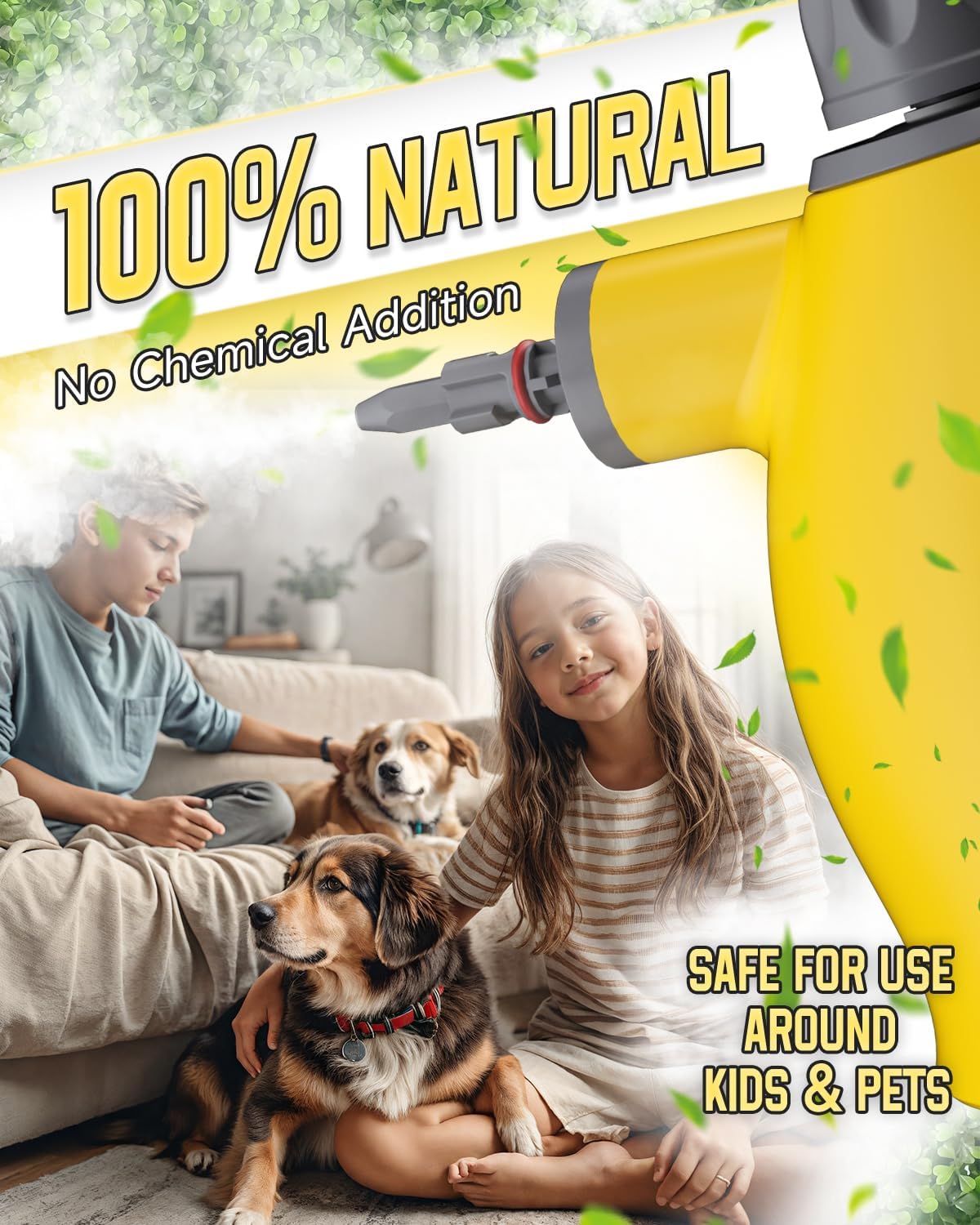 Handheld Steam Cleaner with Safety Lock, 500mL Large Tank & 19PCS Accessories - Multi-Surface Deep Cleaning for Kitchen, Bathroom, Car, Sofa - Removes Stubborn Grime, Sanitizes Surfaces (Yellow)