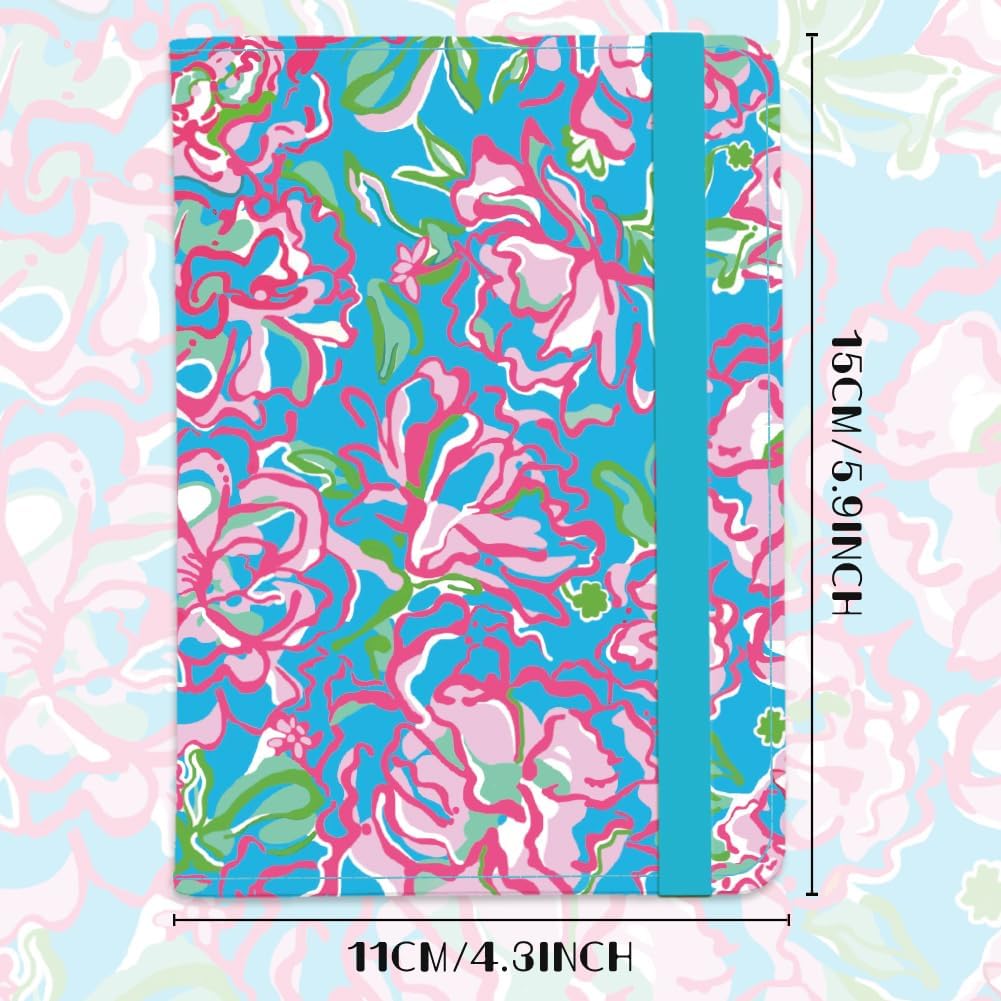 Pink Celadon Floral Leather Passport Holder Cover Flower Travel Wallet Passport Case with Credit Card Slots for Women Men Travelling Essentials for Flying