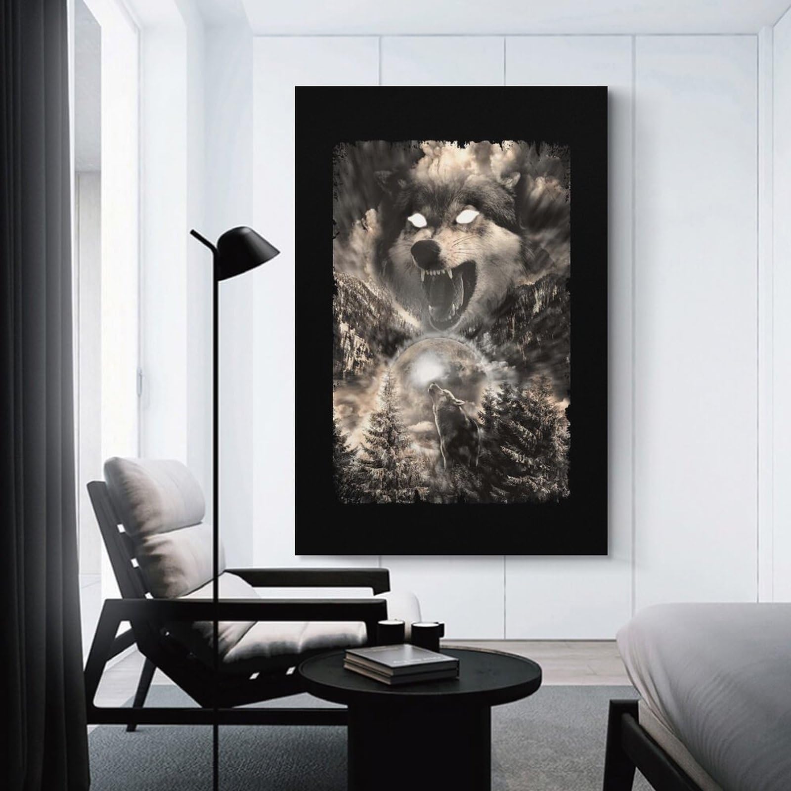 Junmoney Unframe-Howling Wolf Moon Mountain Home Decor Wall Art Howling Wolf Moon Mountain, 12X18inch(30X45cm), For New Homes, Bedrooms Or Workspaces, Home Decor Gift With Stylish Appeal