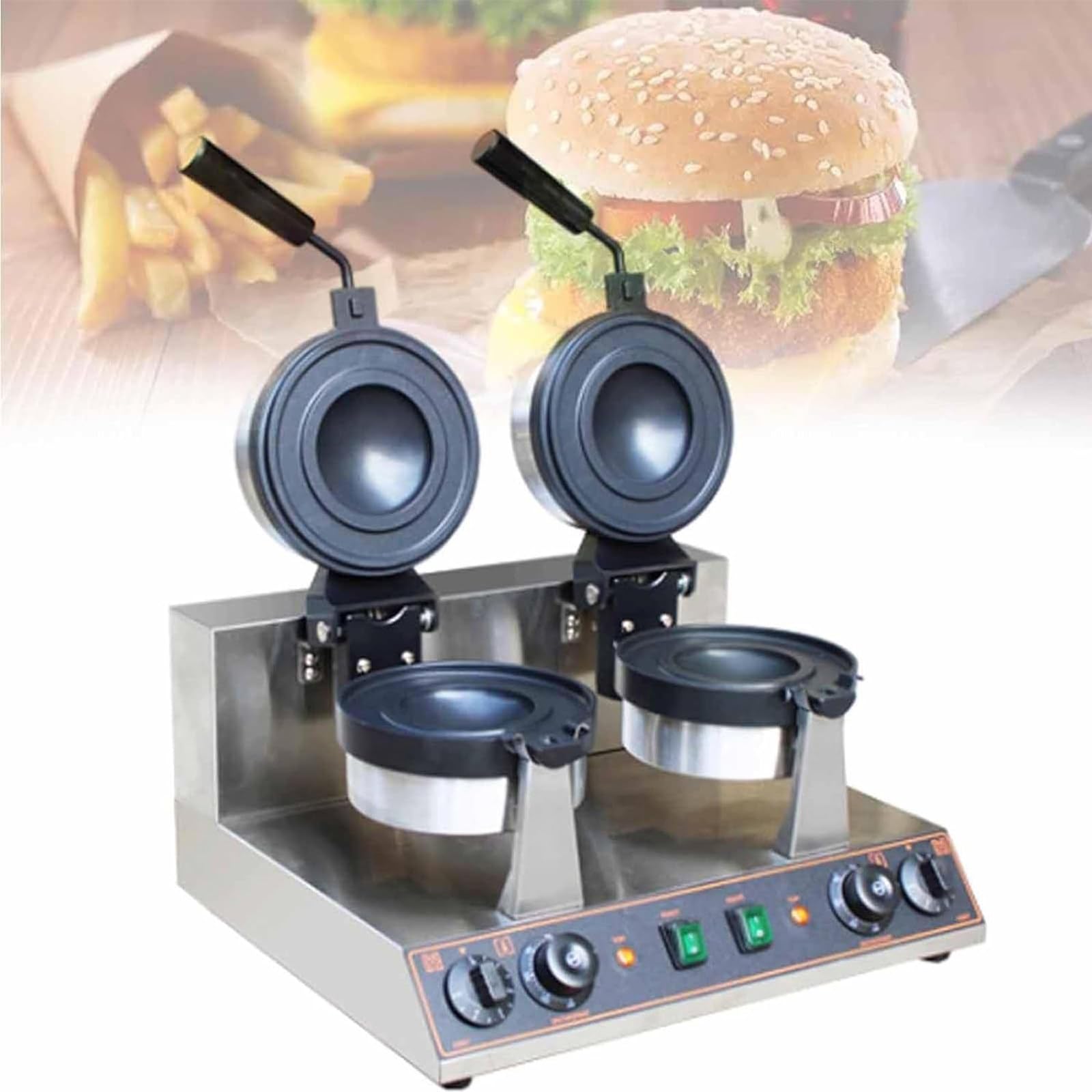 NGDFGR Adjustable Time&Temperature Burger Waffle Irons - Non-Stick Stainless Steel Doublehead Panini Press Baking Machine For Commercial & Home,Doublehead