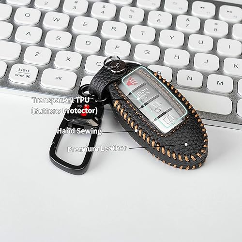 Miniatura 4 de Funda protectora de cuero para llavero de Nissan Rogue Titan Pathfinder, Altima Kicks Murano Frontier Armada Maxima Infiniti (negro)