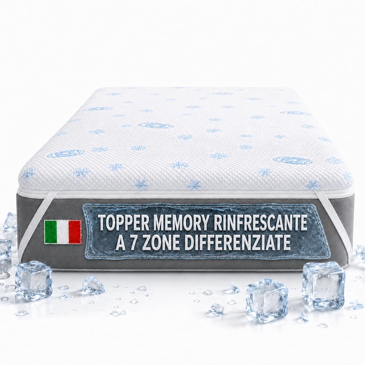 Marivor Topper Materasso Rinfrescante 6 cm Made in Italy, Memory Foam Bugnato 7 Zone, Fodera Removibile e Lavabile, 4 Elastici Angolari Sicuri, Traspirante - Mod. Refris (160X190)