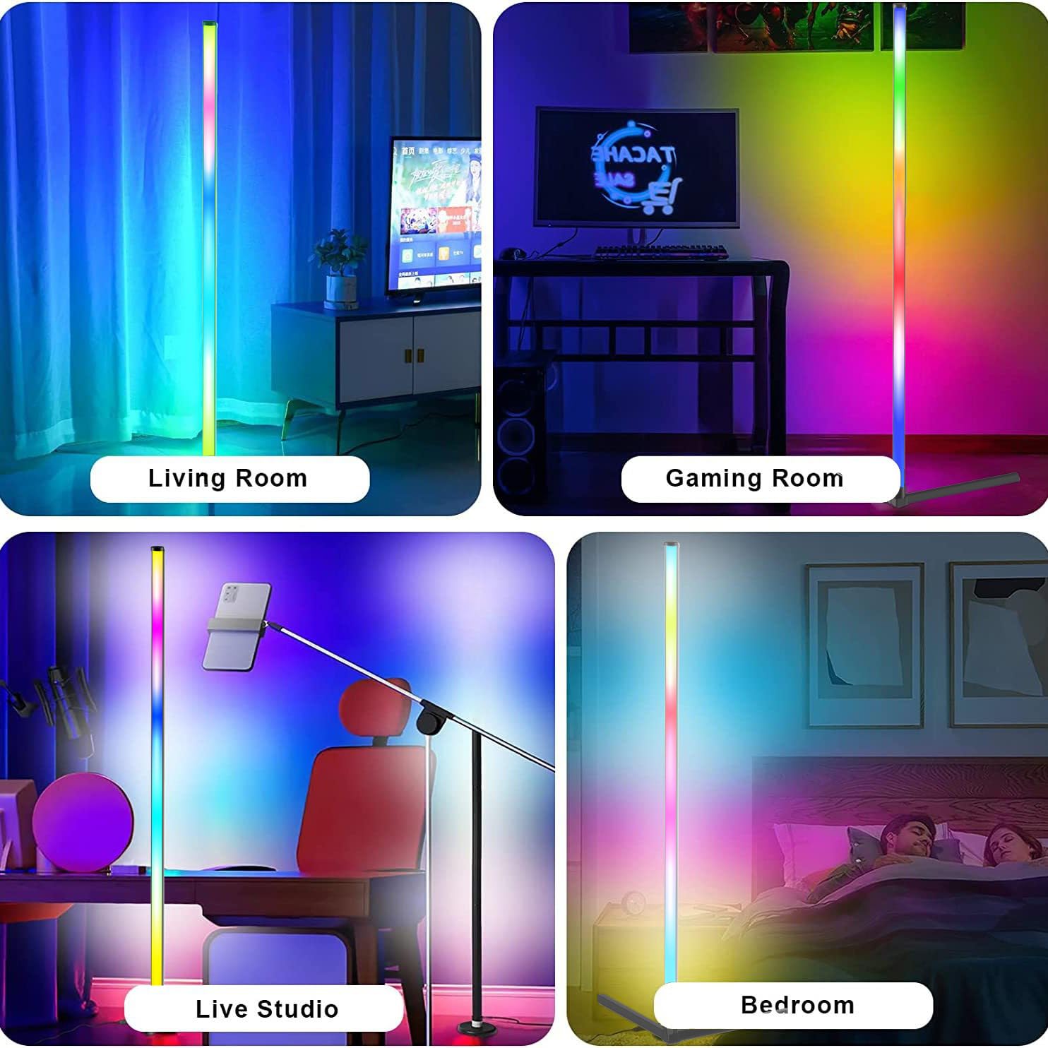 ThreeH Lampada d'angolo a LED con APP e telecomando Luce d'ambiente con impostazione del timer di sincronizzazione musicale Lampada da terra RGB alta 85 cm