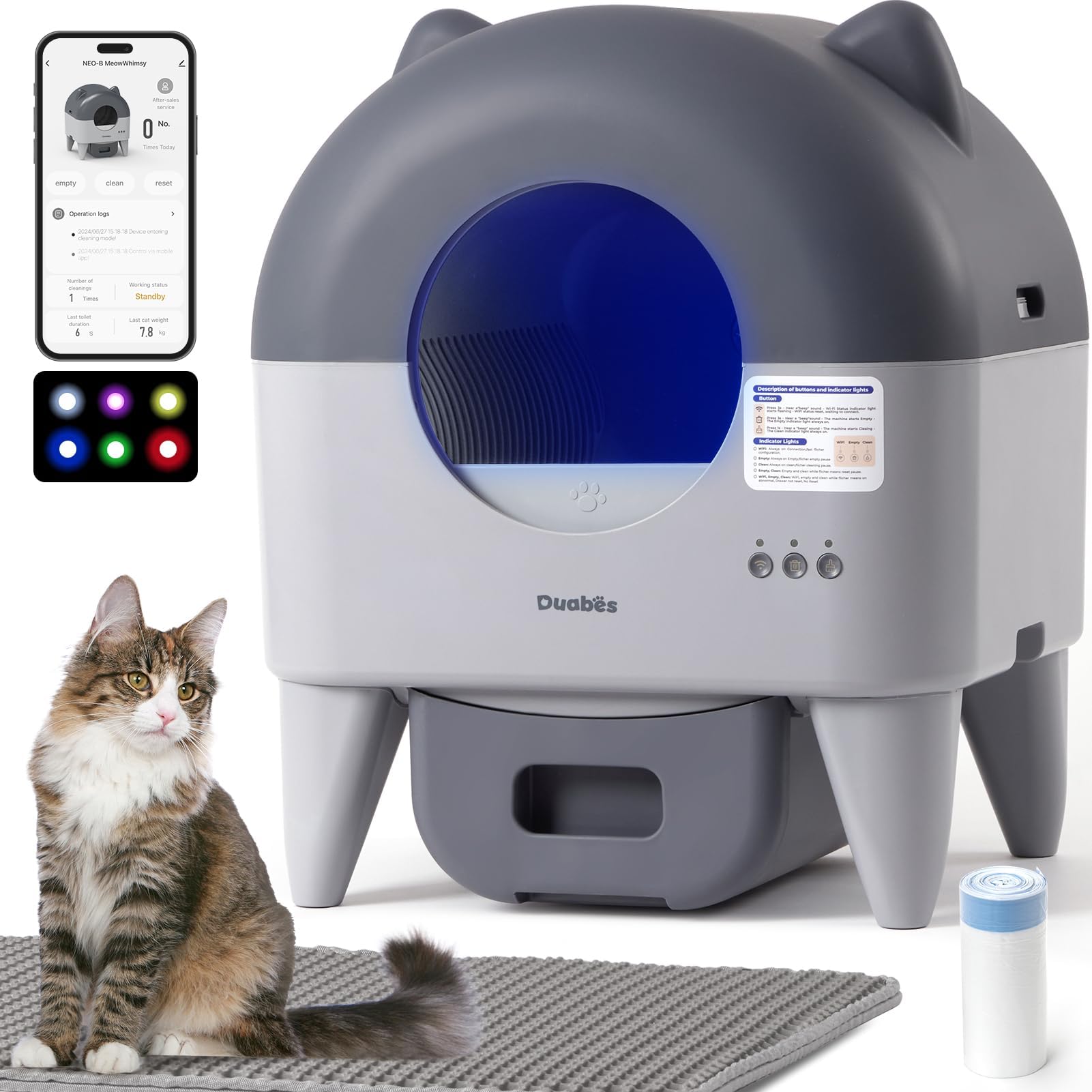 Self Cleaning Litter Box Automatic: Extra Large Self-Cleaning for Multiple Cats - APP-Controlled with Smart Sensors - Odor-Free - Safety Protection - Low Noise with Anti-Track Mat
