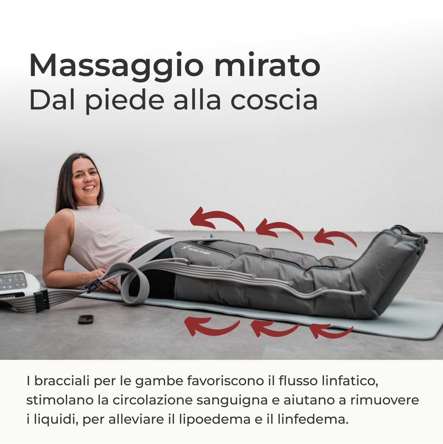 Vein Angel 6 Premium apparecchio per massaggi con gambali, 6 camere d'aria disattivabili, pressione & durata facilmente regolabili, 6 programmi di massaggio, no pressoterapia
