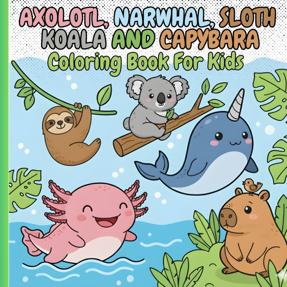Axolotl, Narwhal, Sloth, Koala And Capybara: Coloring Book For Kids Ages 4-8 - Cute Animals For Boys And Girls (Cute Animals Coloring Books For kids)