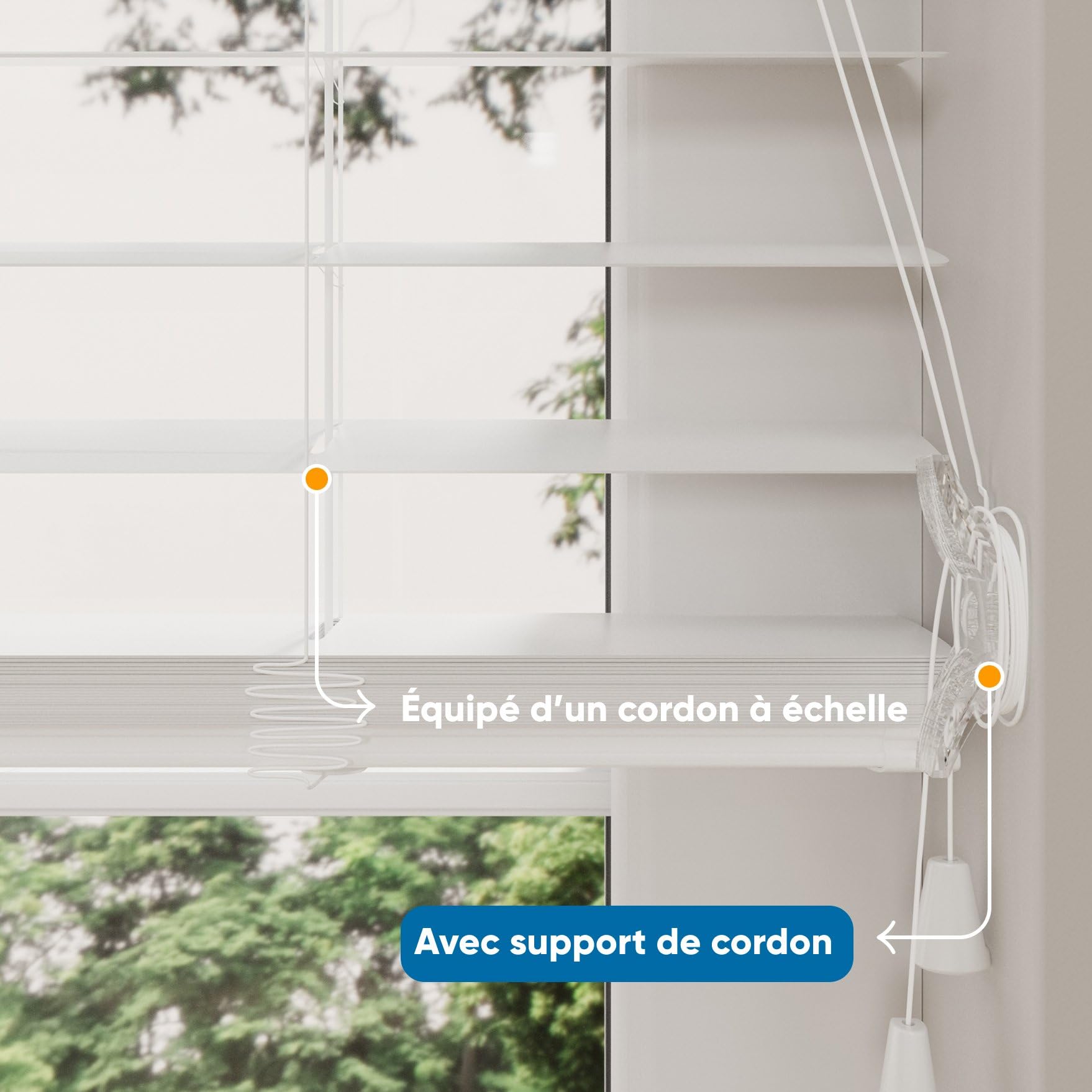 DTCH® Store vénitien Aluminium intérieur, Blanc, 110 x 180 cm | Lamelles 50mm, résistant à l'humidité, aluminium mat, protection solaire et visuelle, réglage de lumière, jusqu'à 240 cm