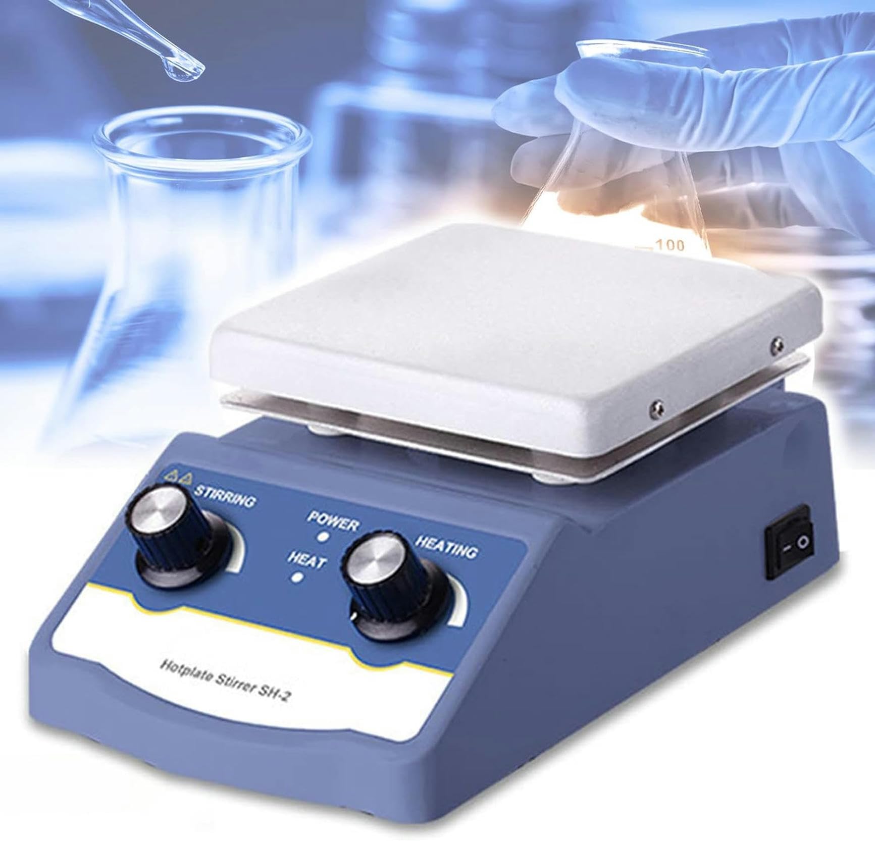Sprzęt laboratoryjny podgrzewane mieszadło magnetyczne 1 L/3 l/5 l, podwójne pokrętło sterujące, prędkość: 0 do 1600 obr/min, płynna regulacja prędkości, HS-1 L/1 sztuka