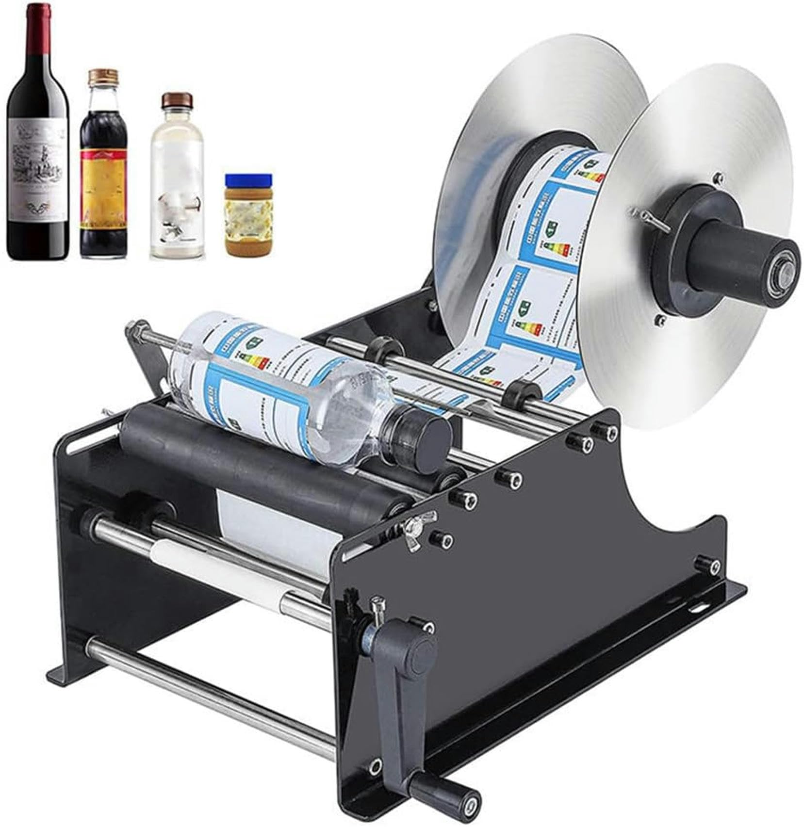 FHRKA Round Bottle Labeling Machine, Adjustable Semi-Automatic Label Applicator, 30 Pieces/min For 10-110mm Wide Labels