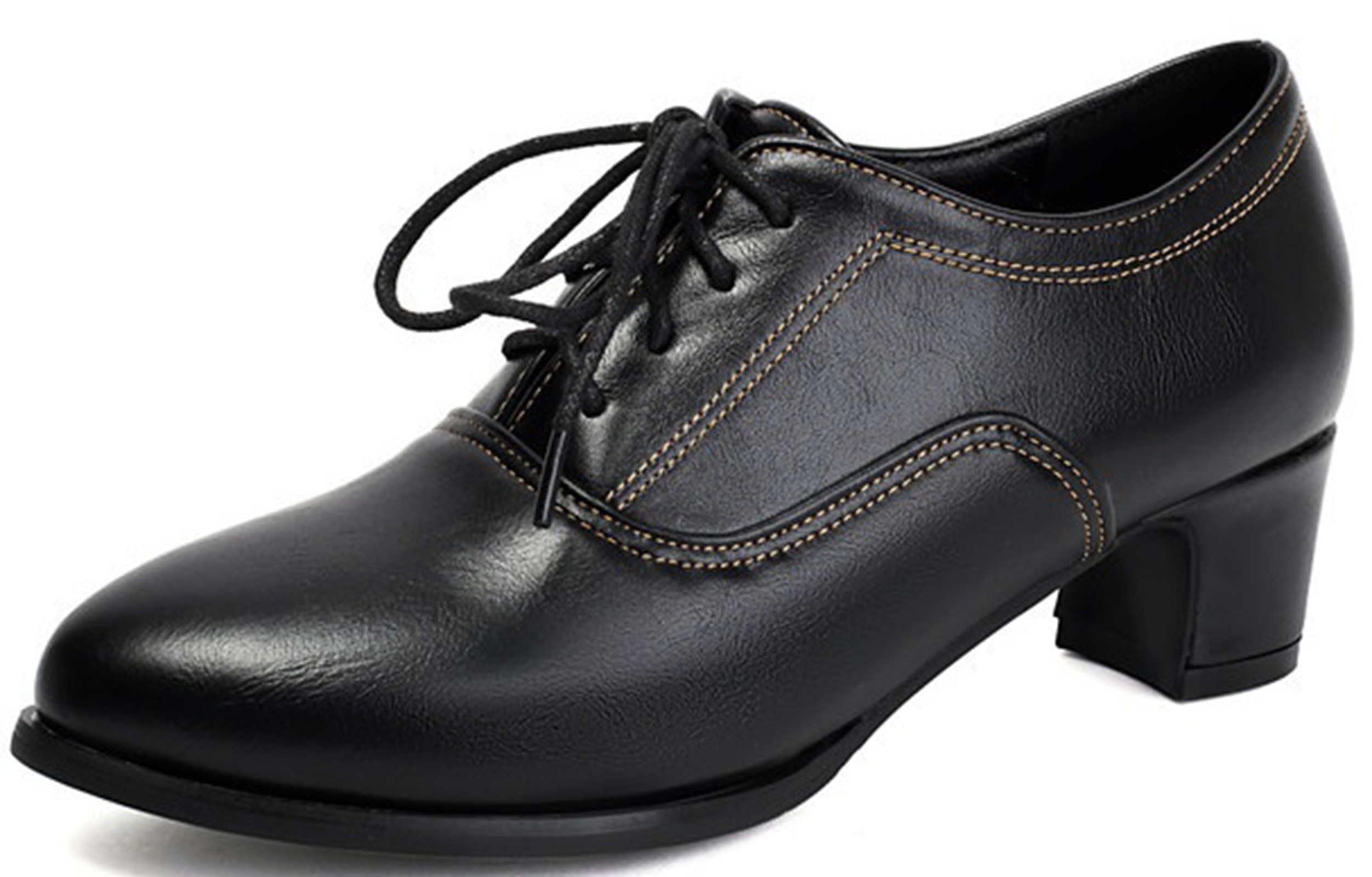 Womens Oxfords Dress Pumps Chunky Lace Up Vintage Retro Brogues Shoes