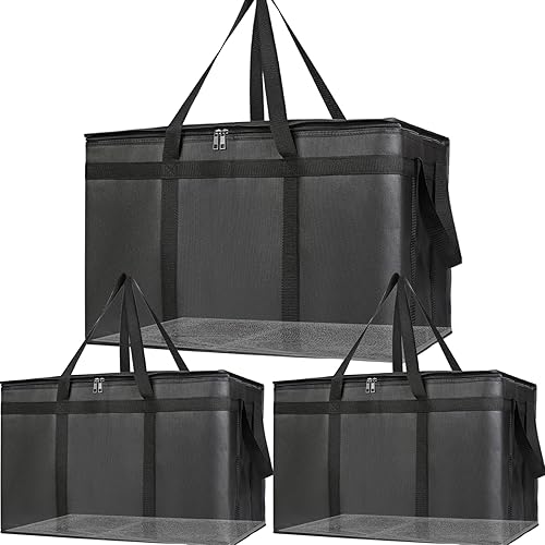 Bodaon Paquete de 3 bolsas aisladas grandes para entrega de alimentos con parte inferior dura, XXXL para cateringpizza, bolsa de entrega de viaje,